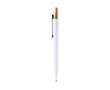 Balpen met metalen clip en bamboe drukknop, blauwe inkt kleur wit