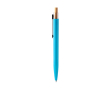 Balpen met metalen clip en bamboe drukknop, blauwe inkt kleur pastel blauw