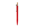 Balpen met metalen clip en bamboe drukknop, blauwe inkt kleur rood