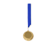 Metalen medaille met polyester lint en karabijnhaak Ø7 cm kleur koningsblauw