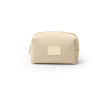 Corduroy toilettas met patch van synthetisch leer en ritssluiting kleur beige