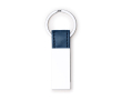 Metalen sleutelhanger met kunstleren band en opdrukvlak kleur marineblauw