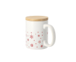 Keramische mok met sneeuwvlokkenontwerp en bamboedeksel 300ml kleur wit