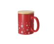 Keramische mok met sneeuwvlokkenontwerp en bamboedeksel 300ml kleur rood