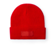 Elastische muts voor kinderen met omslagrand en frontlabel kleur rood