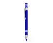 Aluminium pen met drukmechanisme en stylus kleur blauw
