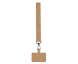 Polsband lanyard voor smartphone van kurk met zwarte karabijnhaak kleur naturel