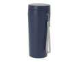 Thermosbeker voor onderweg met schroefdop en stoffen handvat 320ml kleur marineblauw