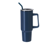 Thermosbeker van roestvrij staal met handvat en zwarte rietje 1,2L kleur marineblauw