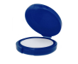 Lippenbalsem in ronde gekleurde verpakking met SPF15 bescherming kleur blauw