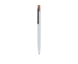 Gerecycled aluminium balpen met kurken drukknop en blauwe inkt kleur wit