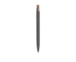Gerecycled aluminium balpen met kurken drukknop en blauwe inkt kleur grijs