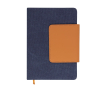 Notitieboekje met flap van gerecycled PU en kaarthouder, A5 kleur marineblauw