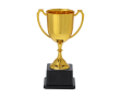 Typische gouden trofee met twee handvatten en zwarte basis kleur goud