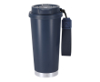 RVS take-awaybeker van gerecycled staal met draagriem 500 ml kleur marineblauw