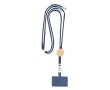 RPET lanyard met bamboe detail en houder voor smartphone kleur marineblauw