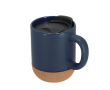 Keramische meeneembeker met kurkbodem en deksel 330 ml kleur marineblauw