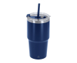 RVS thermosbeker met dubbele wand en rietje 650 ml kleur marineblauw