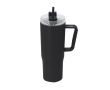 Thermobeker van gerecycled plastic met draaggreep 900 ml kleur zwart