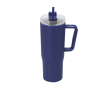 Thermobeker van gerecycled plastic met draaggreep 900 ml kleur marineblauw
