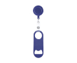 Flessenopener van staal met oprolbare houder en clip 65cm kleur blauw