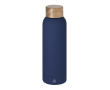 RVS-fles met rubberachtige afwerking en bamboe dop 700 ml kleur marineblauw