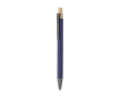 Balpen van aluminium met bamboe drukknop, blauwe inkt kleur marineblauw