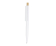 Plastic pen met bamboe drukknop en blauwe inkt kleur wit