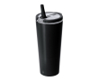 Thermobeker van gerecycled roestvrij staal met rietje 700 ml kleur zwart