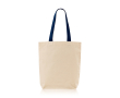 Katoenen tas met ondervouw en gekleurde handvatten 180 g/m² kleur marineblauw