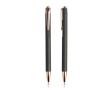 Set van balpen en vulpotlood met metalen details, blauwe inkt kleur rose gold