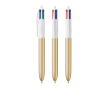 Kunststof pen in frosted stijl met 4 kleuren inkt BIC® kleur goud
