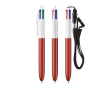 Plastic pen met draagkoord en 4-kleureninkt BIC® kleur rood