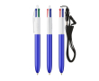 Plastic pen met draagkoord en 4-kleureninkt BIC® kleur blauw