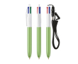 Plastic pen met draagkoord en 4-kleureninkt BIC® kleur appel groen