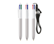Plastic pen met draagkoord en 4-kleureninkt BIC® kleur zilver