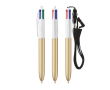 Plastic pen met draagkoord en 4-kleureninkt BIC® kleur goud