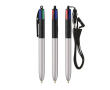 Plastic pen met draagkoord en 4-kleureninkt BIC® kleur zwart / grijs