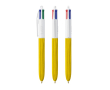 Plastic balpen met houteffect, gemaakt in de EU, met 4 inkten BIC® kleur geel