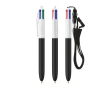Plastic pen met koord om te dragen en vier kleuren inkt BIC® kleur wit/zwart
