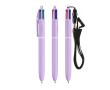 Plastic pen in pastelkleuren met lanyard en 4-kleureninkt BIC® kleur lila