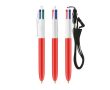 Plastic pen met lanyard om op te hangen en 4-kleureninkt BIC® kleur rood