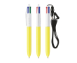 Plastic pen met lanyard om op te hangen en 4-kleureninkt BIC® kleur geel