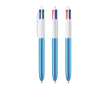 Kunststof balpen met metallic afwerking en 4 kleuren inkt BIC® kleur cyaan blauw