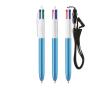 Plastic pen met metallic afwerking en 4 kleuren inkt Shine BIC® kleur cyaan blauw