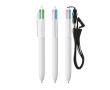 Plastic BIC®-pen met draaglint en inkt in 4 kleuren kleur wit