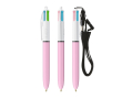 Plastic BIC®-pen met draaglint en inkt in 4 kleuren kleur rose paztel