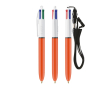 Kunststof pen met lanyard en fijne 4-kleuren schrijfpunten BIC® kleur oranje