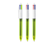 Plastic balpen met fijne markeerstift en 4 kleuren Fluo BIC® kleur doorzichtig limoen groen