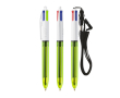 Plastic pen met lanyard, inkt in 3 kleuren en 1 markeerstift BIC® kleur doorzichtig limoen groen
